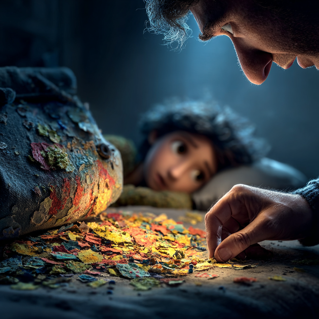 The father's hands and the drawing